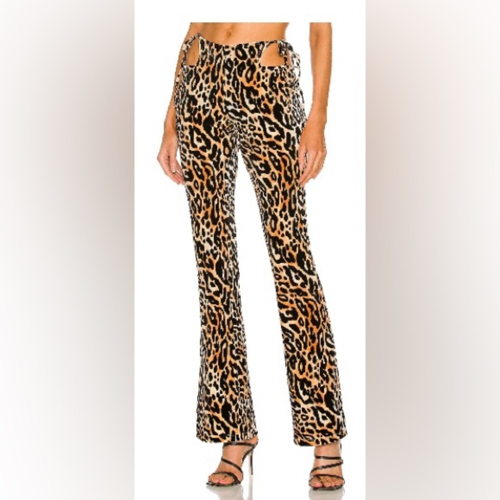 h:ours revolve cheetah pants with cut out at waist